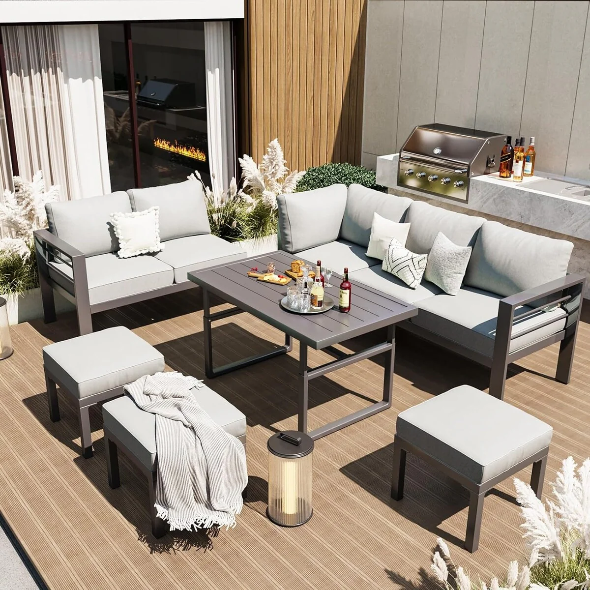 AECOJOY Aluminum Patio Furniture Set Outdoor Conversation Table and Chair