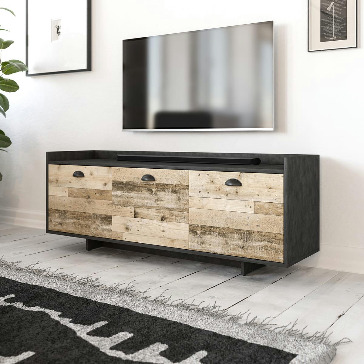 - Meuble tv 3 portes 139 cm noir