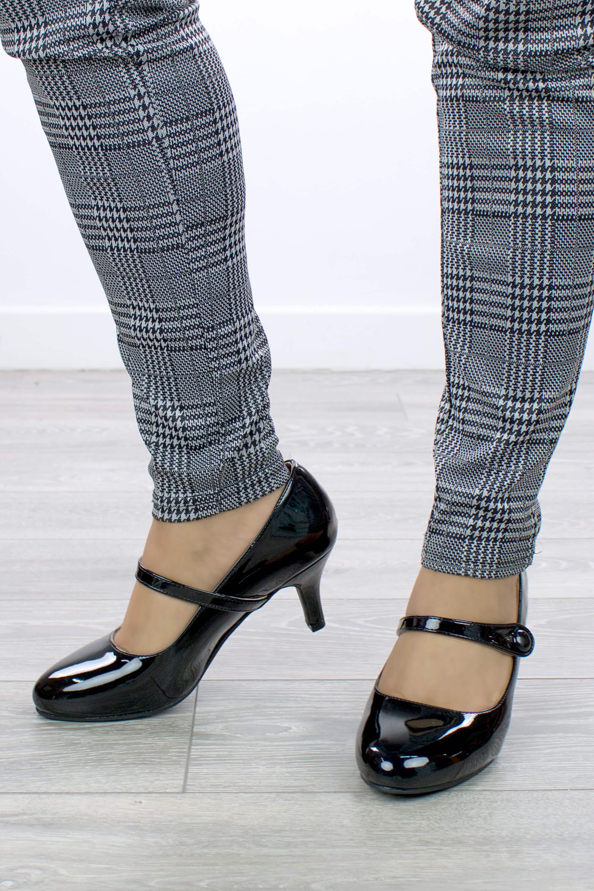 AJVANI Mid Heel Elastic Strap Mary Jane Court Shoes