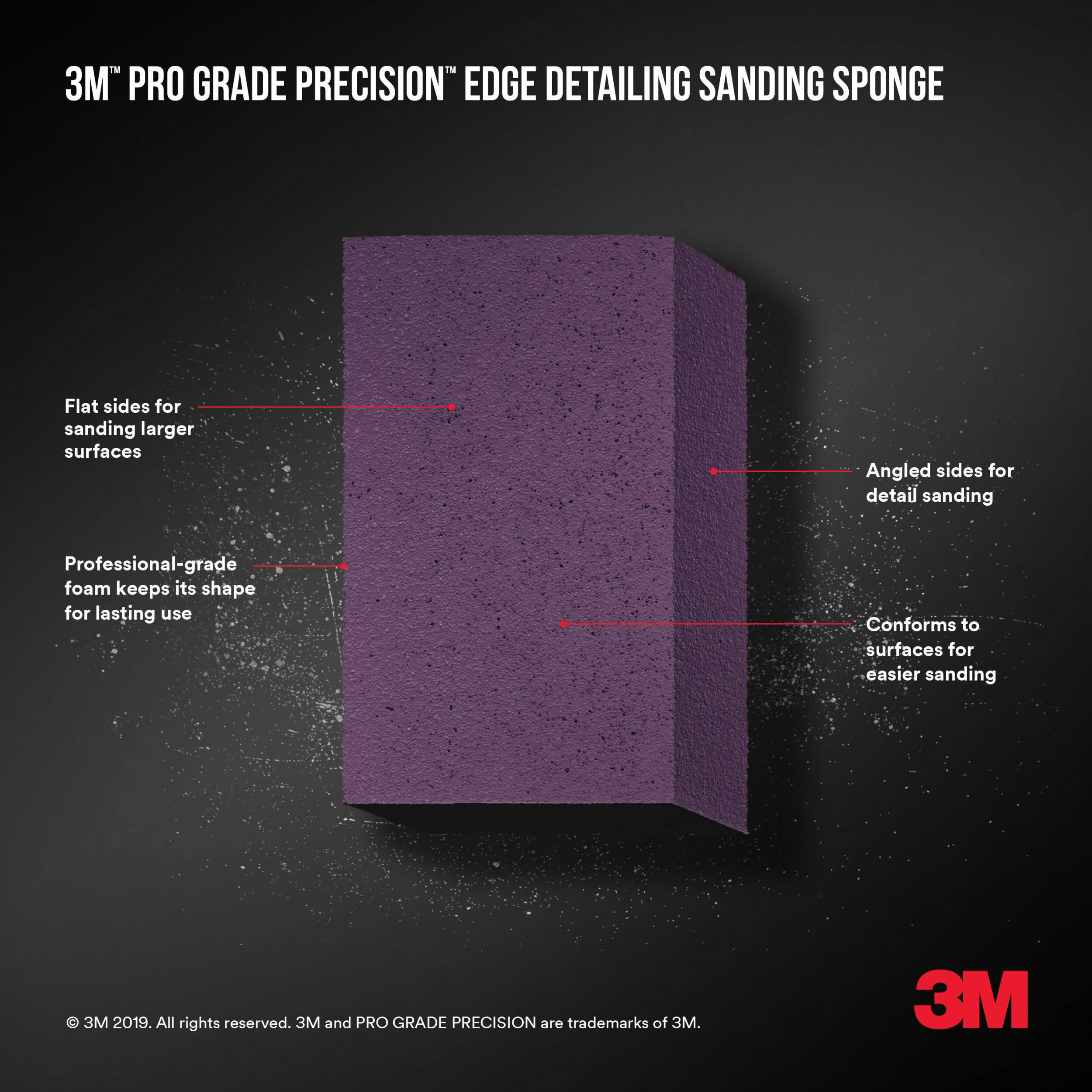 3M Pro Grade Detailing Aluminum Oxide Dual Angle Sanding Sponge for Wood, Metal, Plastic, Masonry