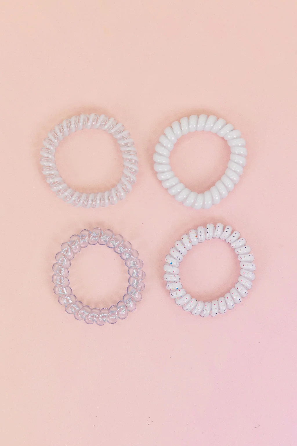 White & Clear Coil Hair Ties – 4 Pack