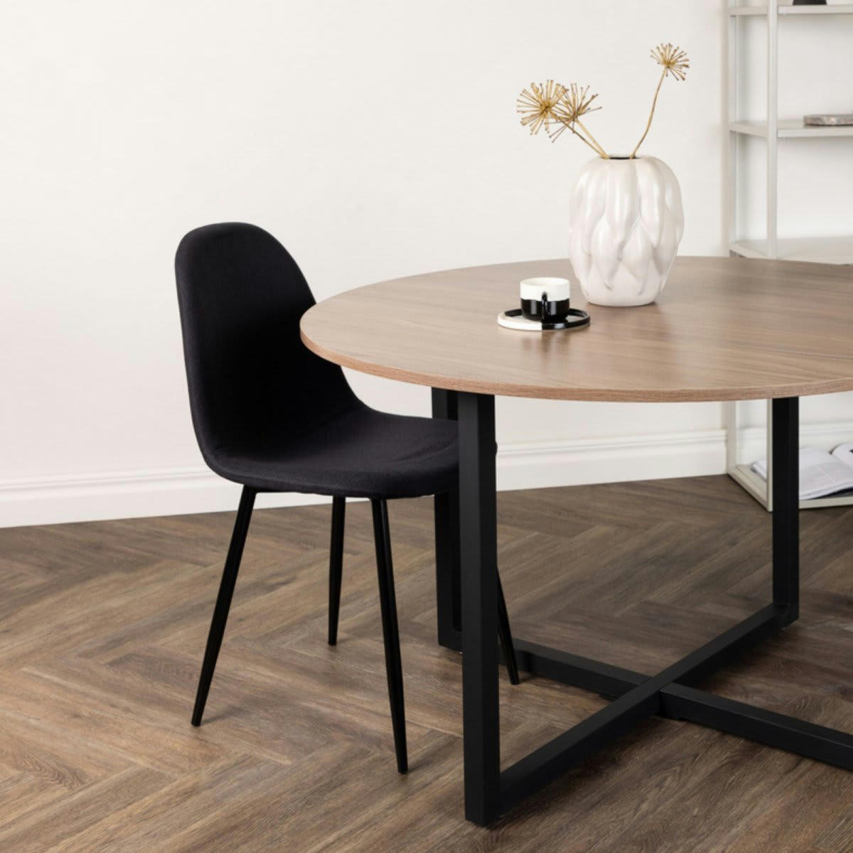 DURANA - Table à manger ronde 120cm en bois et métal noir