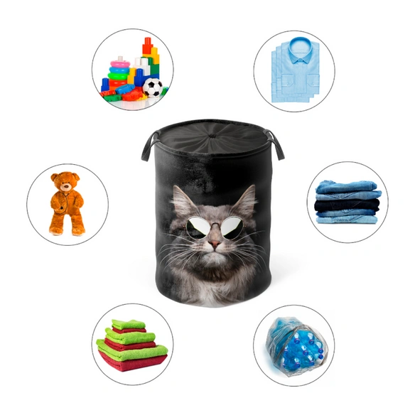 Wäschekorb »Cool Cat«, 60L, Schwarz, Rund