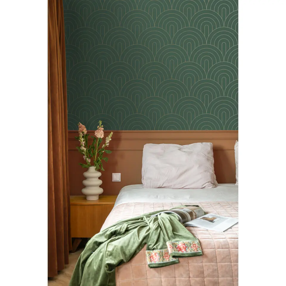 ESTAhome behang art deco motief smaragd groen - 53 cm x 10.05 m