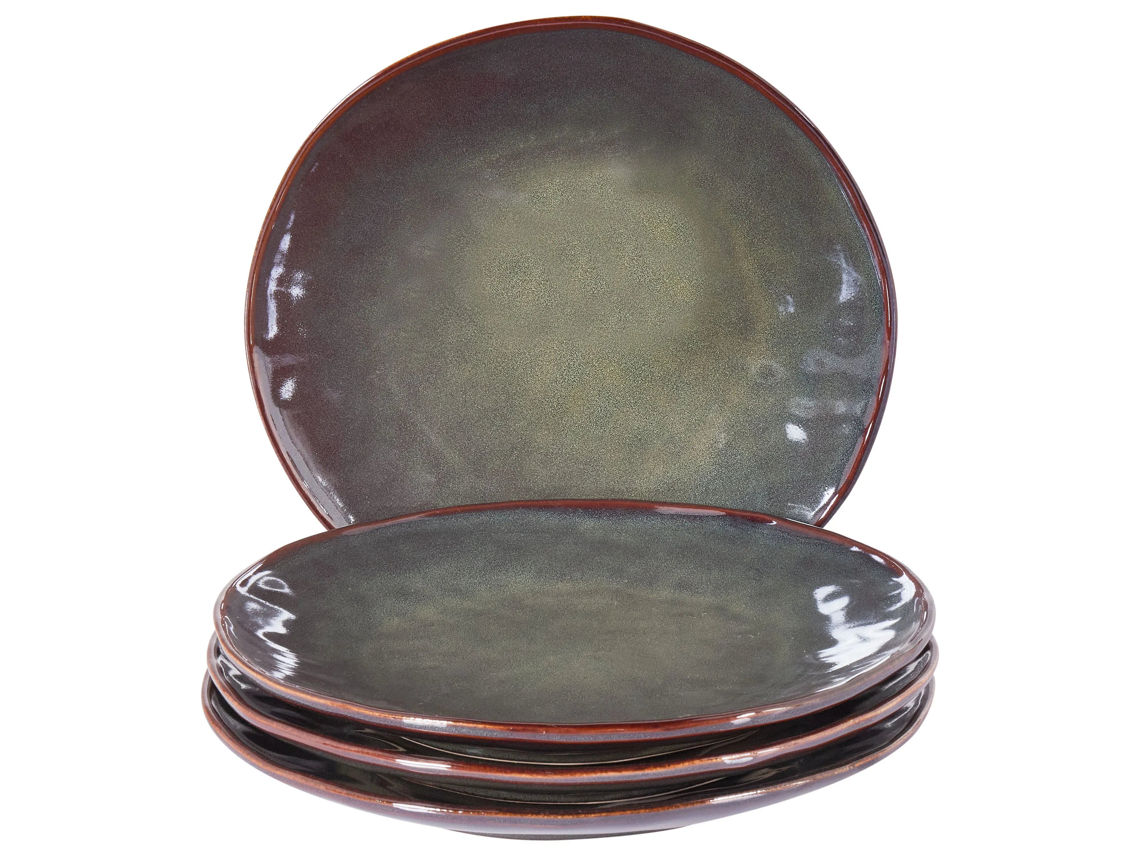 Set of 8 Dinner Plates THYME Stoneware Dark Green