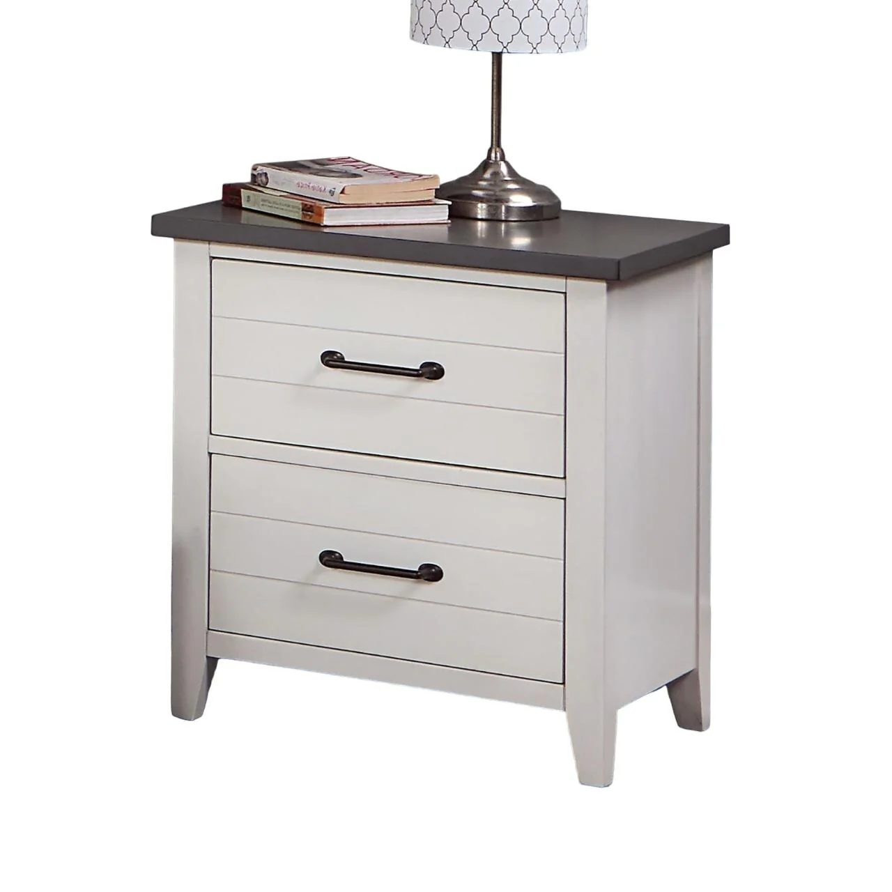 Nightstand Bedroom 1pc Nightstand Solid wood Appliance Pull 2-Drawers bedside Table Top, Two Tone