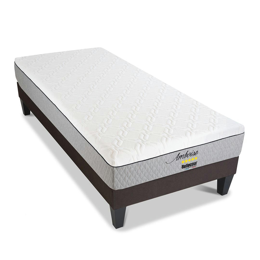 AMBOISE - Pack  90x190  Matelas + Sommier Bois + Alèse anti punaise