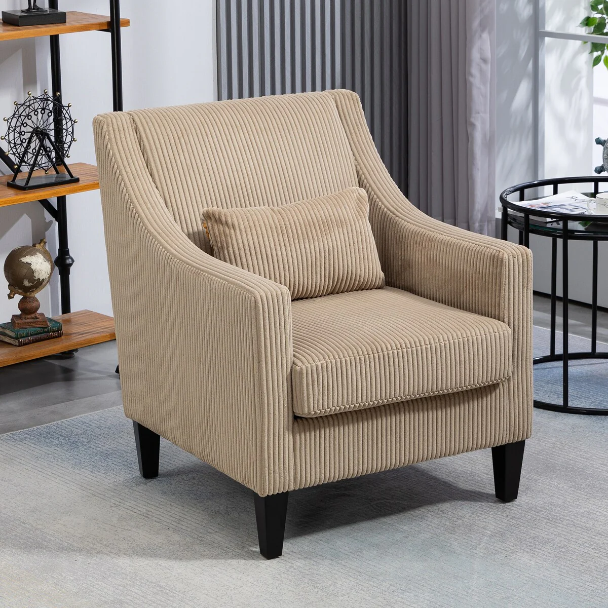 HOMEFUN Corduroy Upholstered Mid-Century Modern Wood Frame Armchair for Living Room