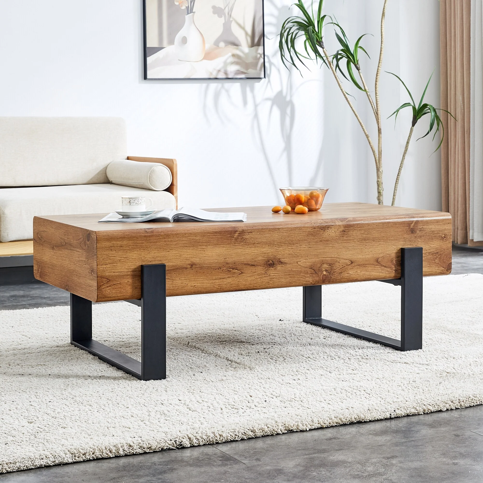 Rectangle Coffee Table 47.24-Inch Modern Coffee Table Tea Table for Living Room, Home Wood Center Table