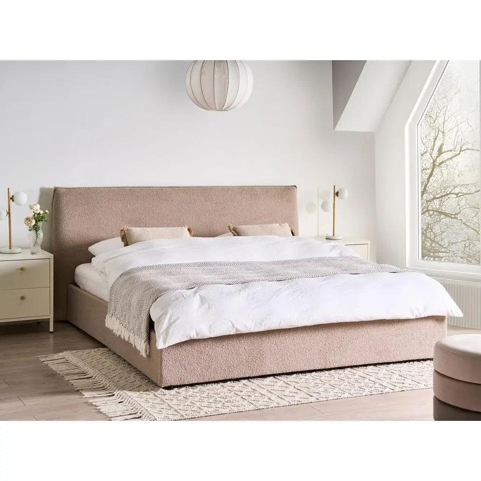 LAVAUR - Bed met opbergruimte - Taupe - 180 x 200 cm - Boucl&eacute;