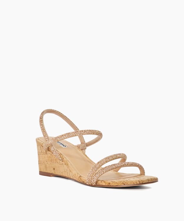 Kalia Blush - Embellished Strap Cork Wedge Sandals