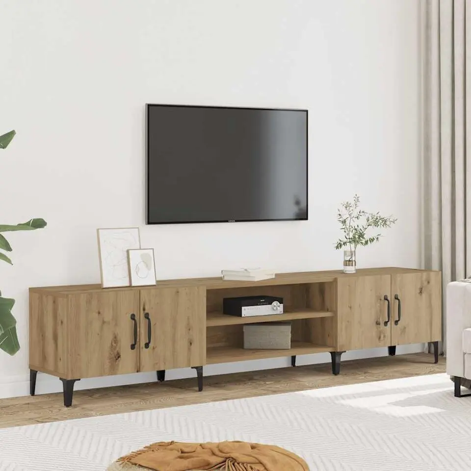 vidaXL - TV-meubel met 2 vakken 4 deuren - Artisanaal eiken - 180x31.5x40 cm