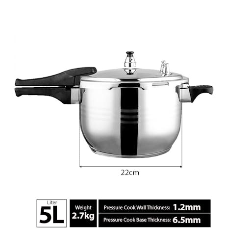 SOGA 5L Stainless Steel Pressure Cooker - Commercial Grade