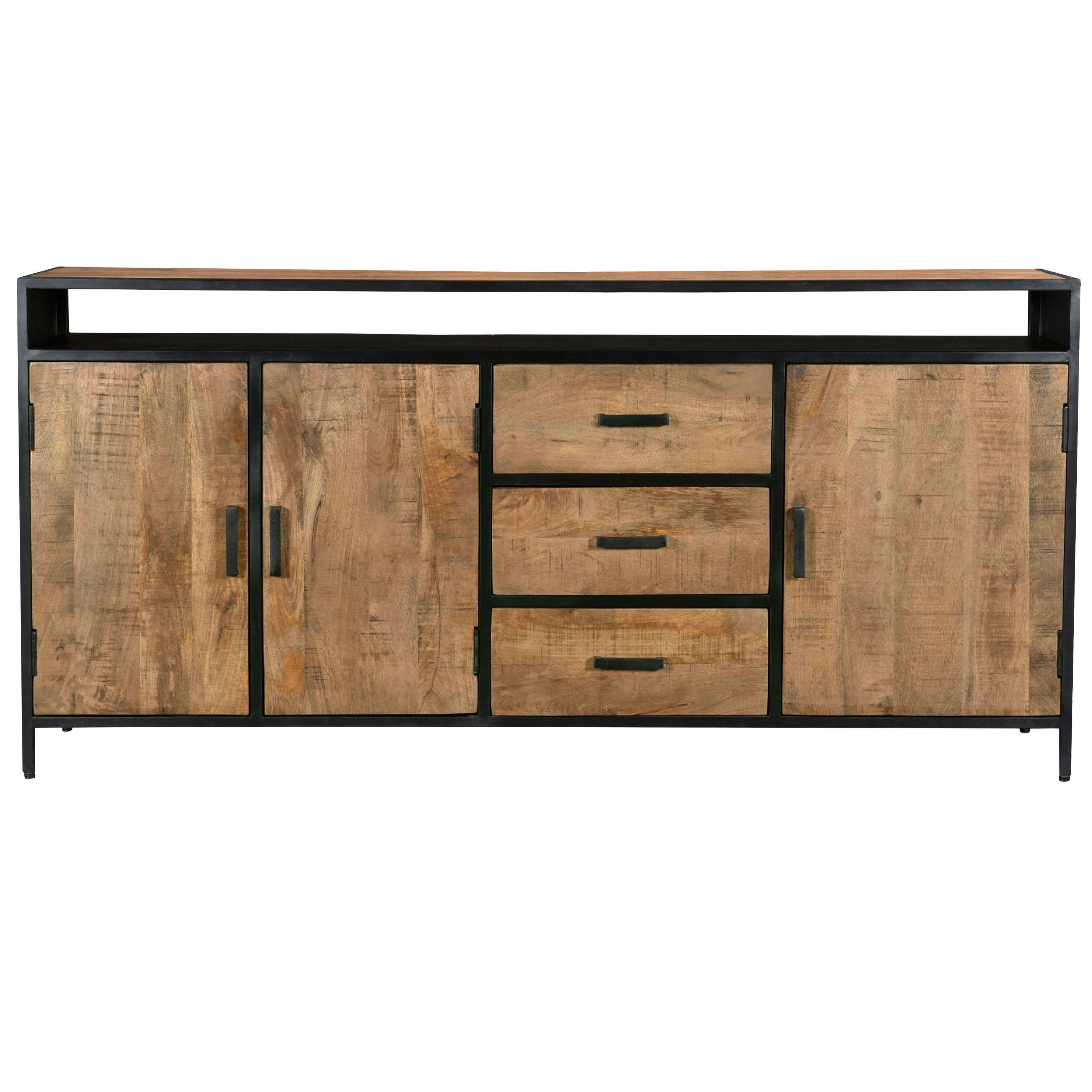 ANGLET - ANGLET-Buffet 3 portes 3 tiroirs , bois de Manguier massif et métal