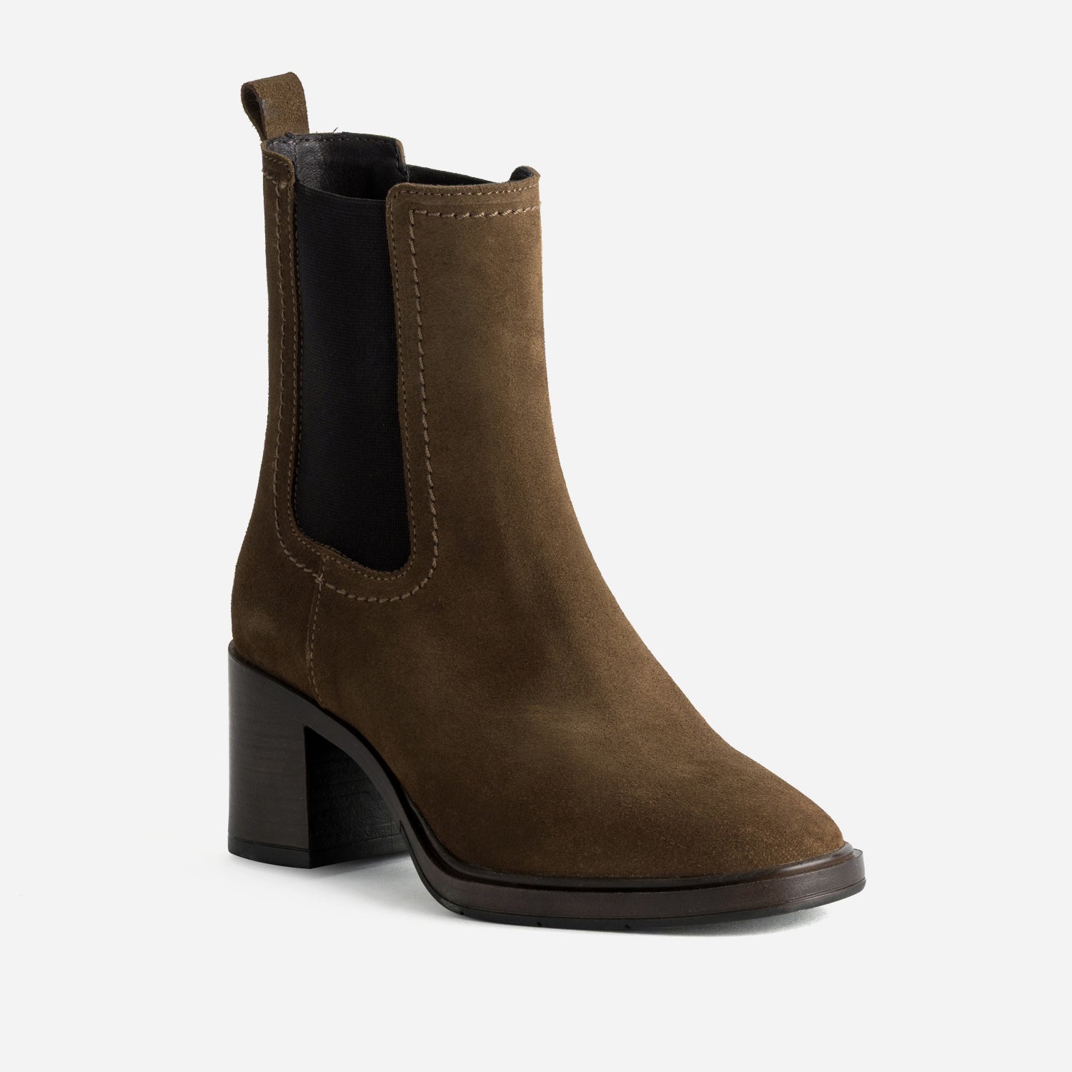 Chelsea boots talon tabac cuir velours