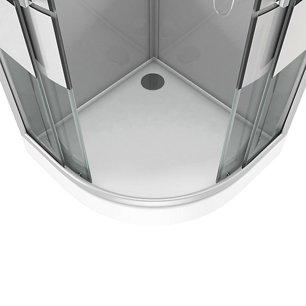 Cabine de douche 1/4 de cercle l.90 x L.90 x H.215 cm – structure effet chrome, fond gris, sérigraphie 3 bandes, Galedo River 2 Round