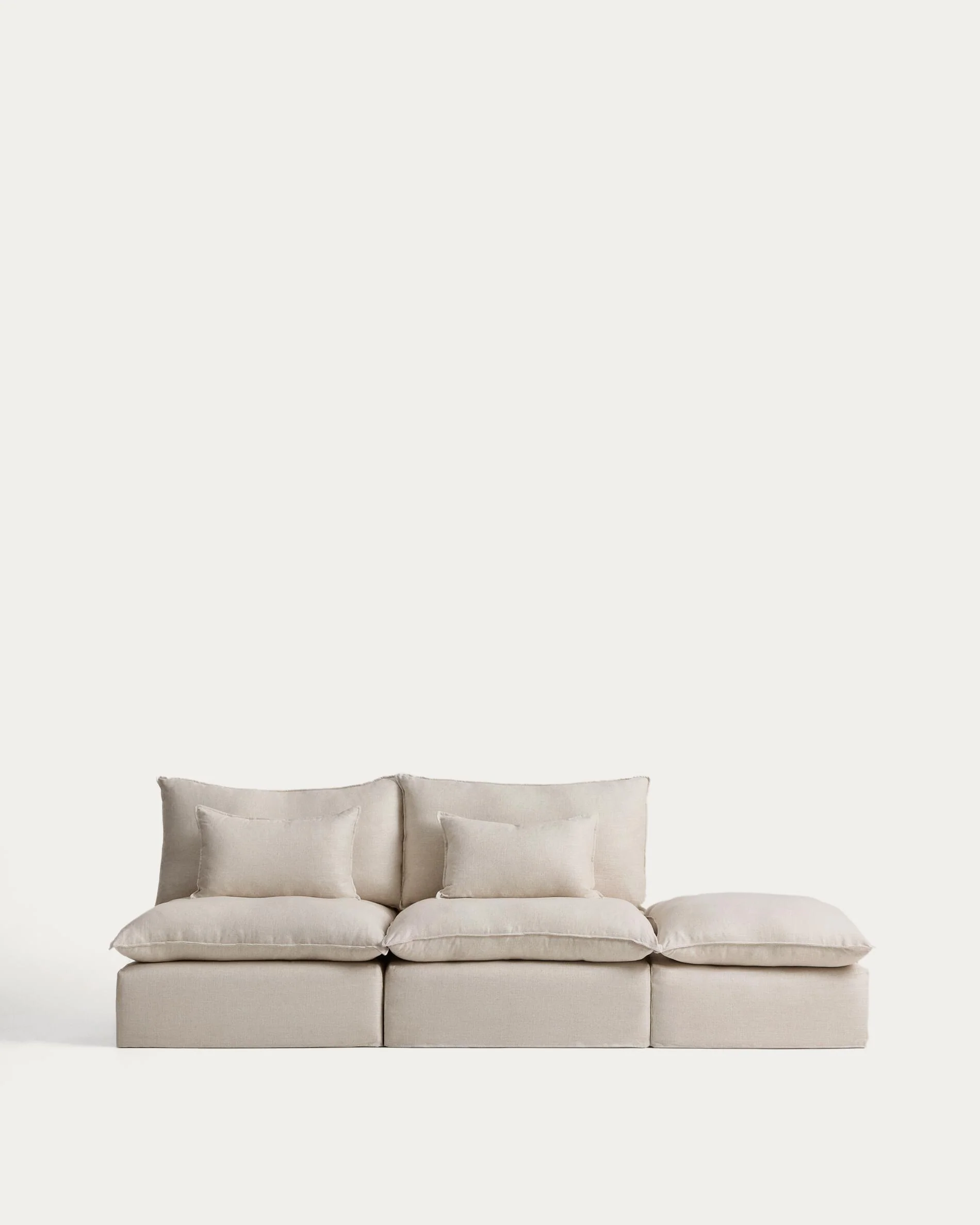 Anarela beige linen and viscose 3-seater modular sofa with end module and removable cover 310cm FSC Mix Credit