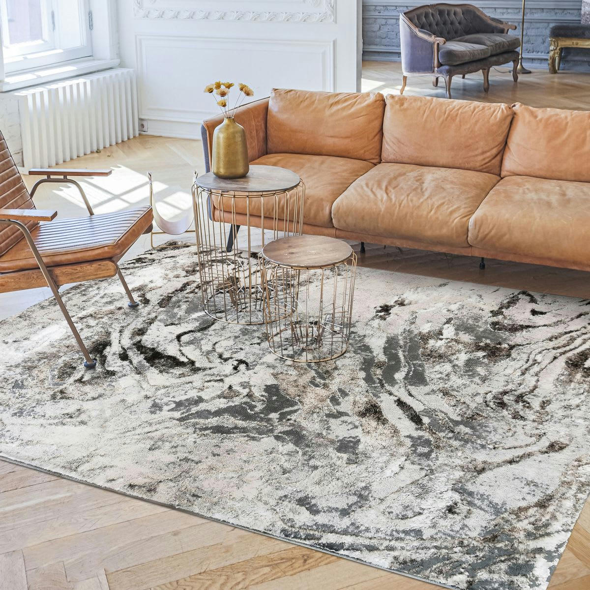 BORGES - Tapis graphique effet fluide gris 160x230