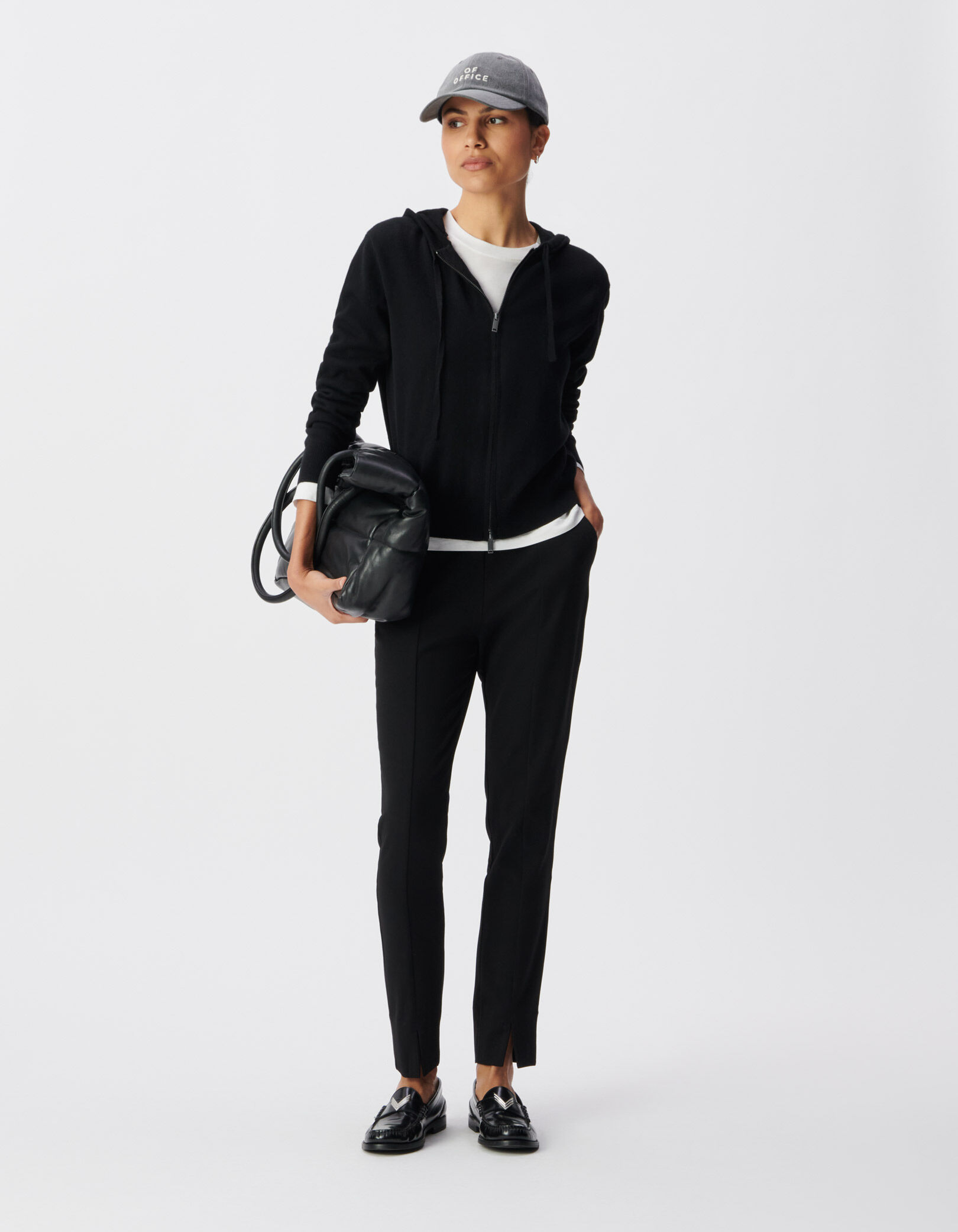 Cardigan capuche noir tricot chiffres strass dos Femme