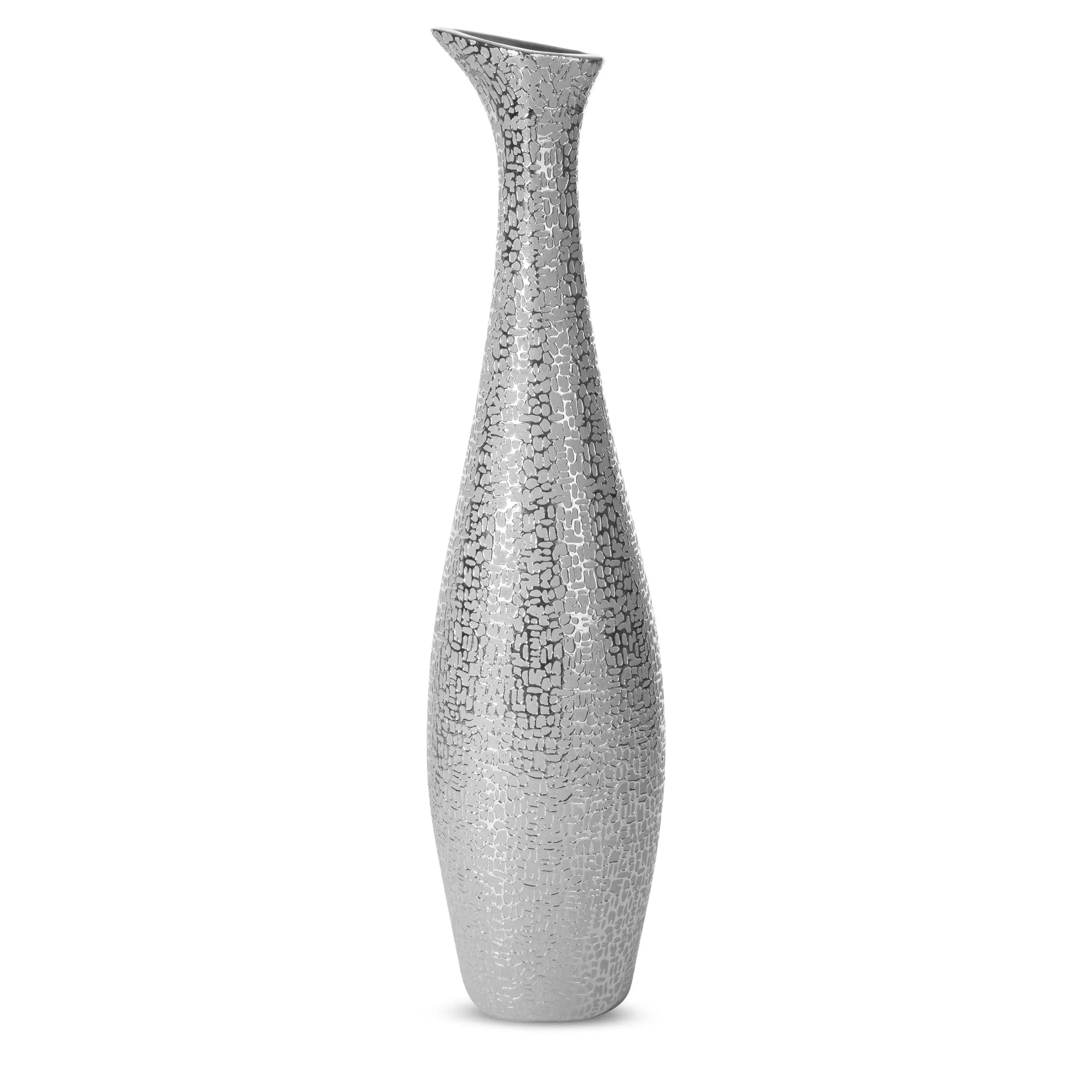 Wazon ceramicznysrebrny z drobnym błyszczącym wzorem średnica 15x60 cm RISO