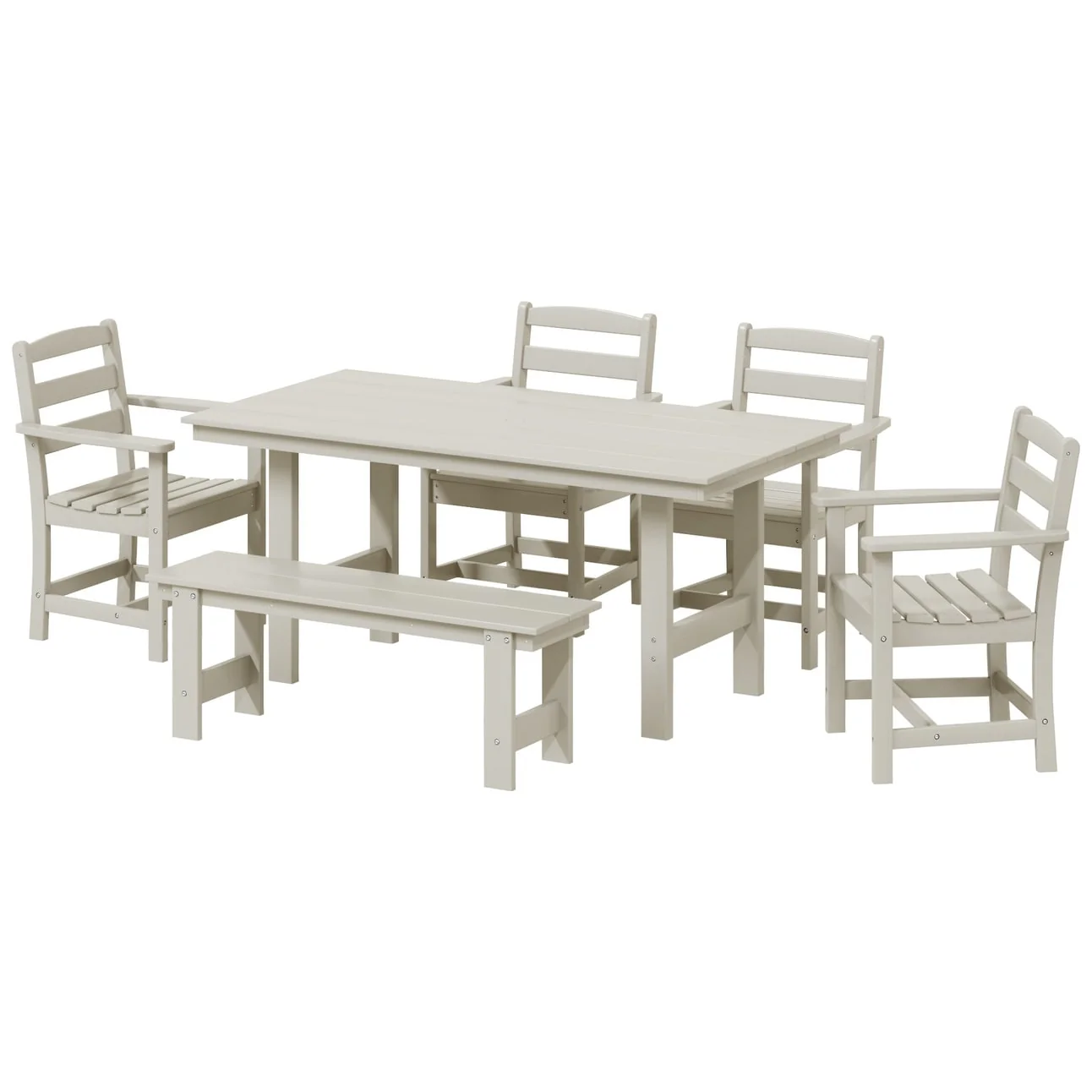 Polytrends Shoreside 6-Piece Arm Chair Dining Set With Bench