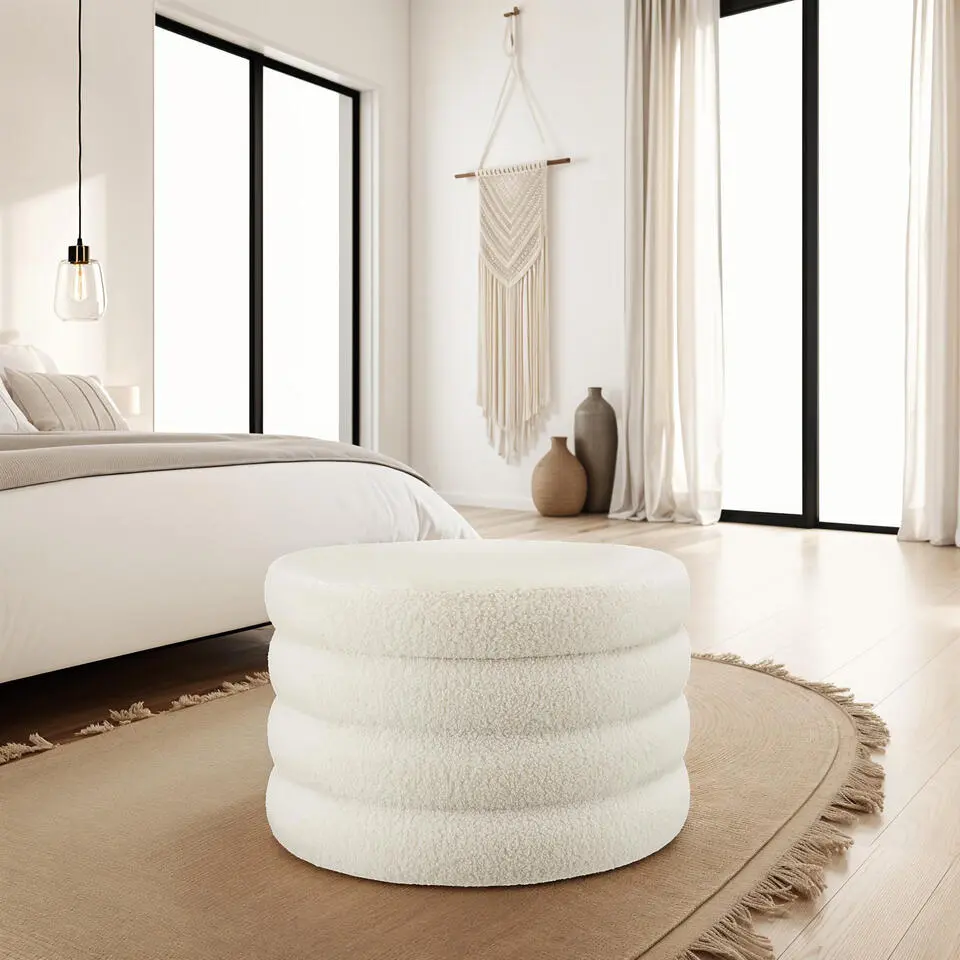 tectake Hocker Altu XL, gestoffeerd, opbergruimte, Boucl&eacute; Cr&egrave;mewit