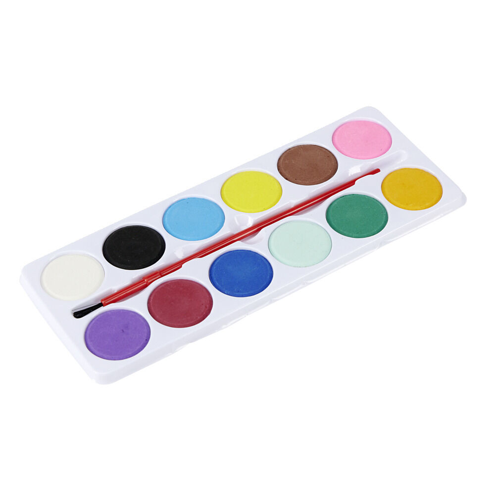 Palette de peinture à l'eau 12 couleurs avec pinceau 8x25cm