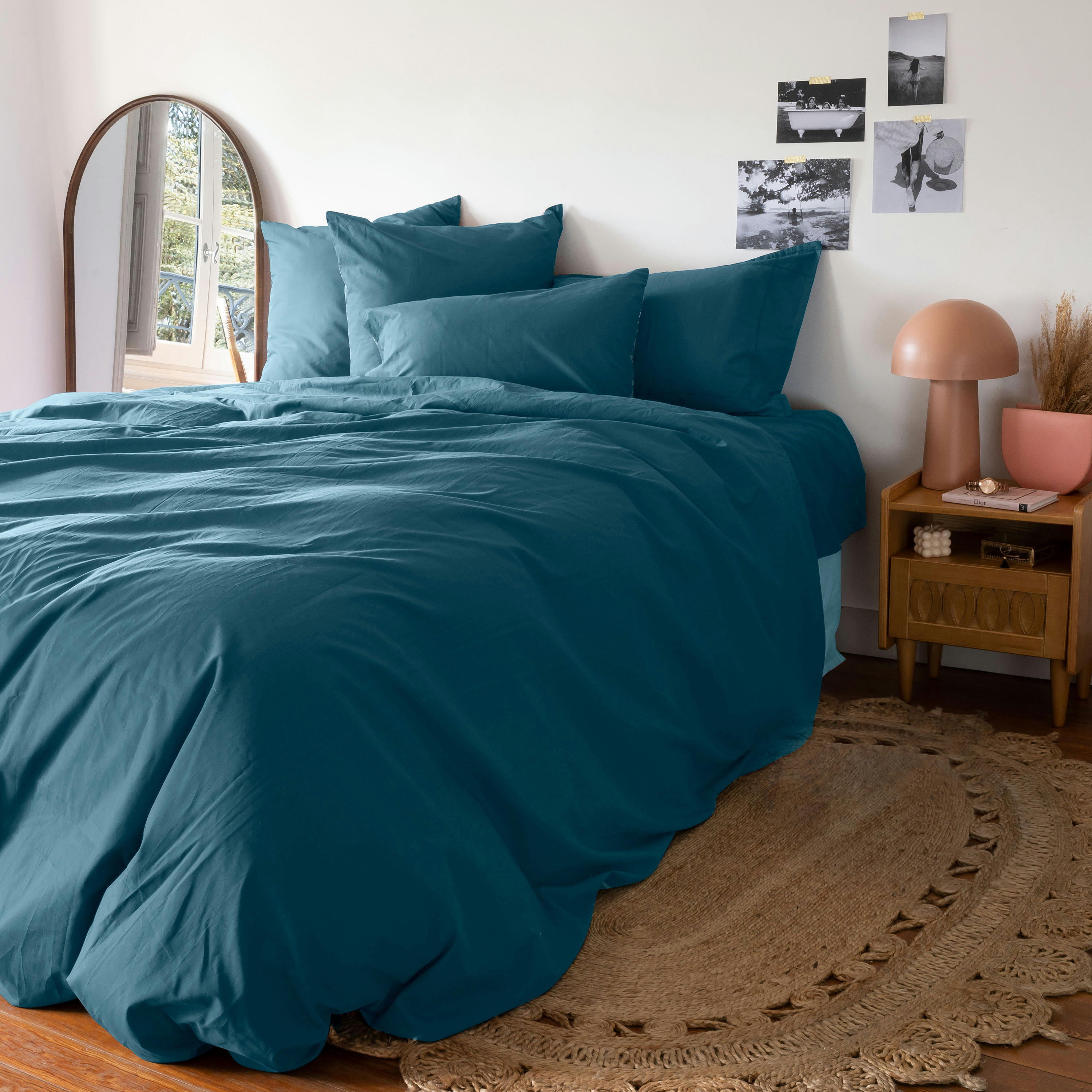 NEO - Housse de couette Bleu Prusse Floral imprimé bleu 200 x 200 cm