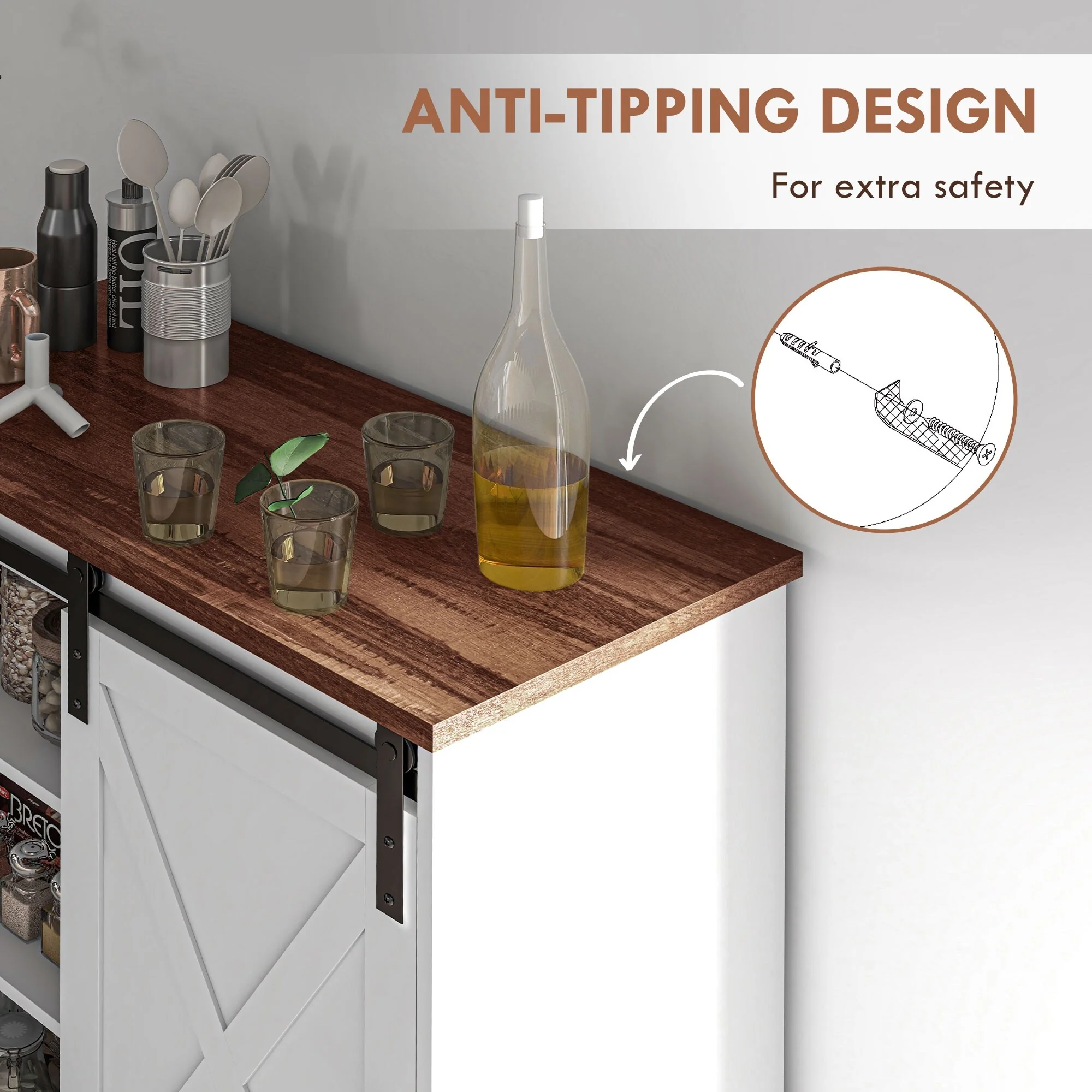 Farmhouse Coffee Bar Cabinet Buffet Sideboard