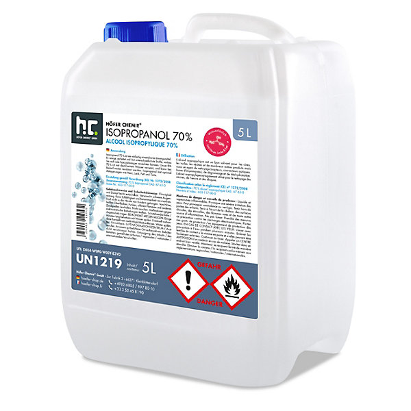 4 x 5 L Alcool Isopropylique 70% (ipa) - Parfait Comme Solvant Et Dégraissant - Cleaner Pour Ongles/ecran, Dégraissant