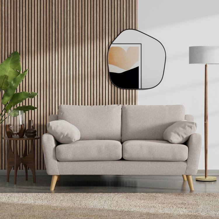 Habitat Ivor Fabric 2 Seater Sofa - Stone - Ash Leg