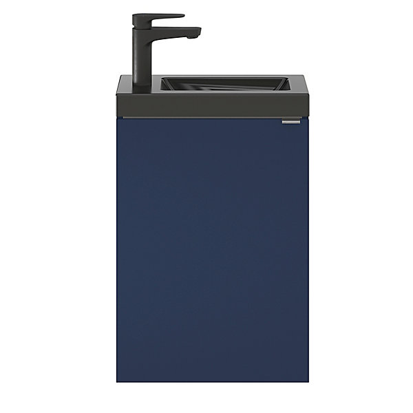 Meuble lave-mains suspendu bleu nuit mat l.44 cm Imandra   plan vasque noir céramique Nira, GoodHome