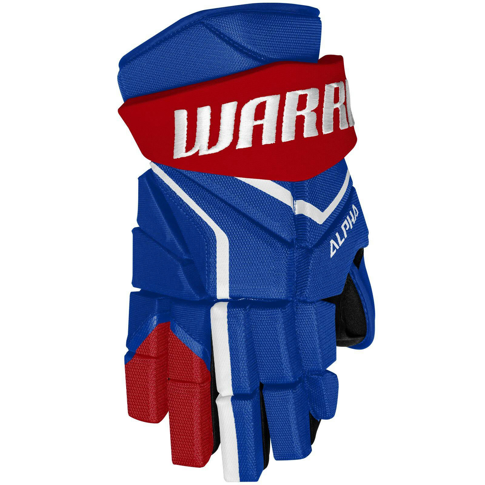 Warrior Alpha LX2 Max Hockey Gloves, Junior, Royal/Red/White, Assorted Sizes