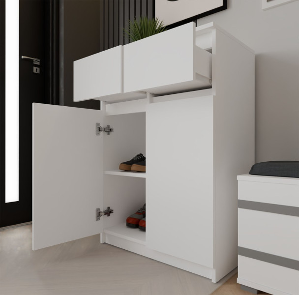 Komoda Topeshop Malwa 2DD2S Szafka 2 Drzwi 2 Szuflady Do Salonu BIAŁY
