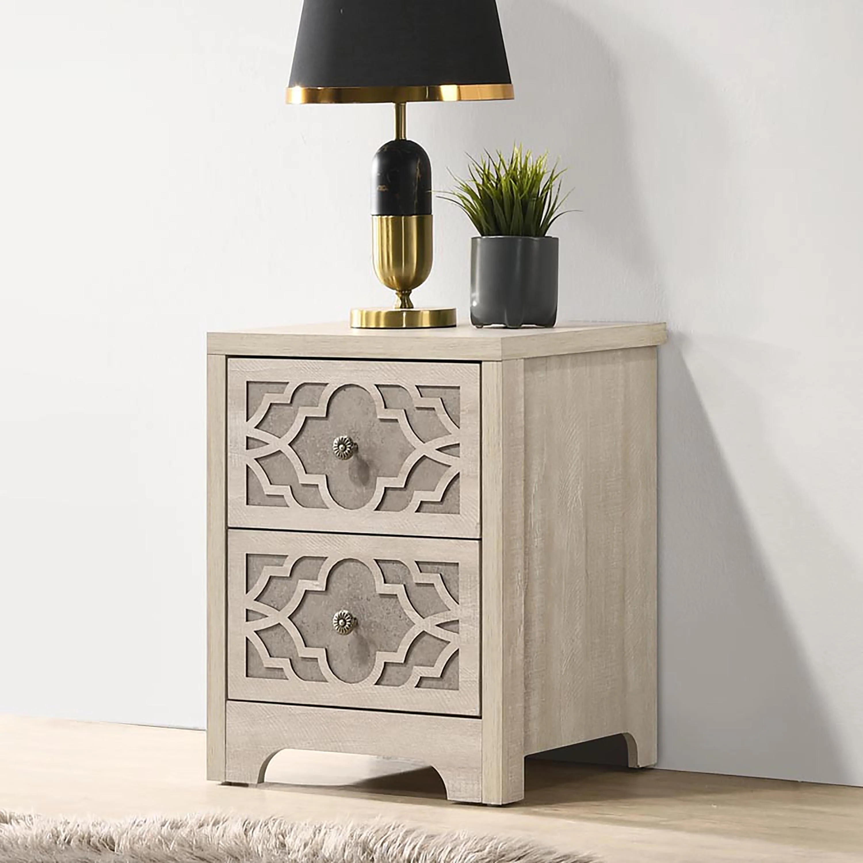 Azienda 2-Drawer Dusty Grey Oak Nightstand ( 23 in. H × 15.7 in. W × 17.8 in. D)