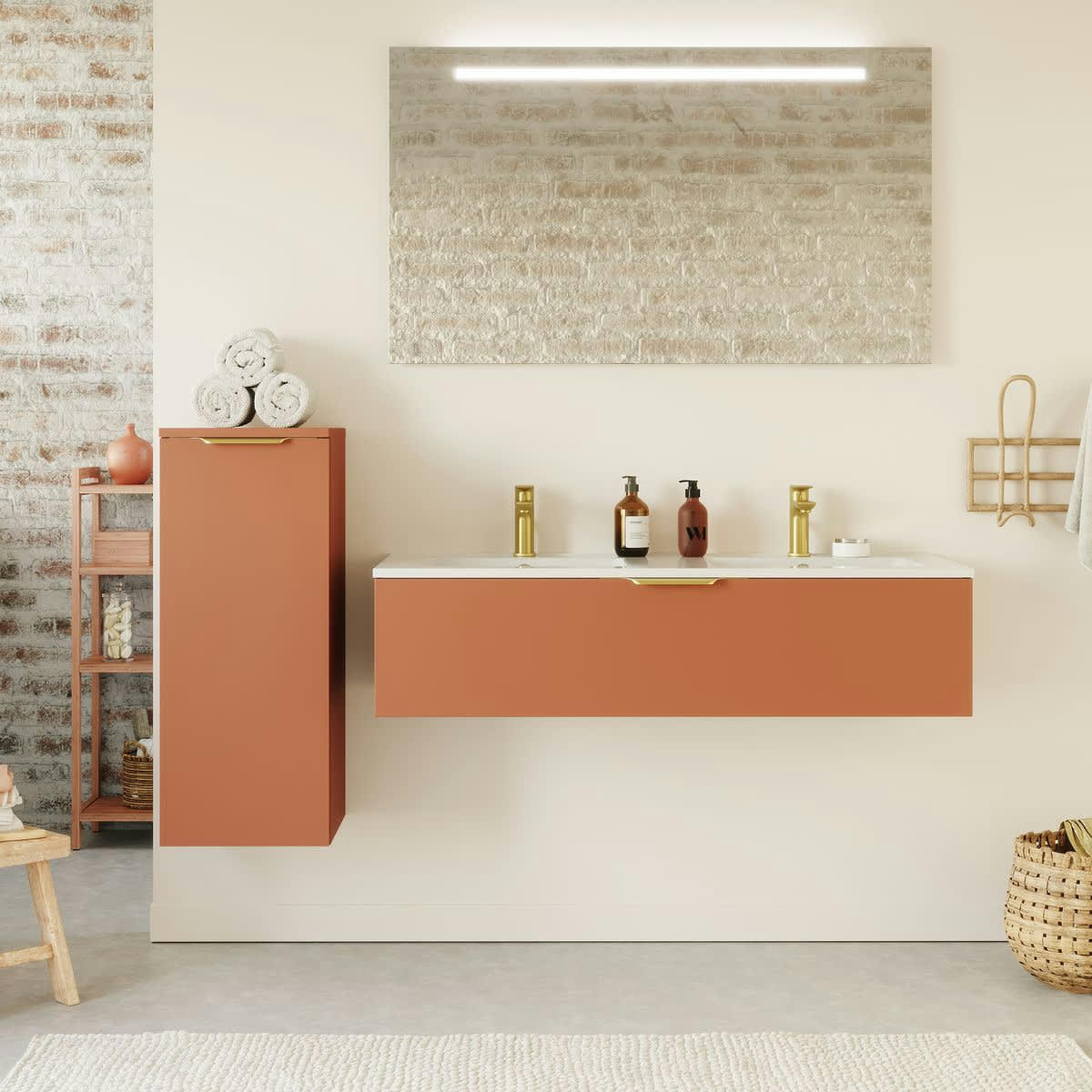 VENICE - Meuble salle de bain double vasque 120cm 1 tiroir Terracotta
