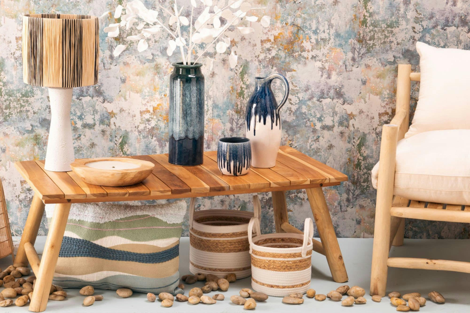 SANCHO - Table basse rectangulaire artisanale en teck massif L123