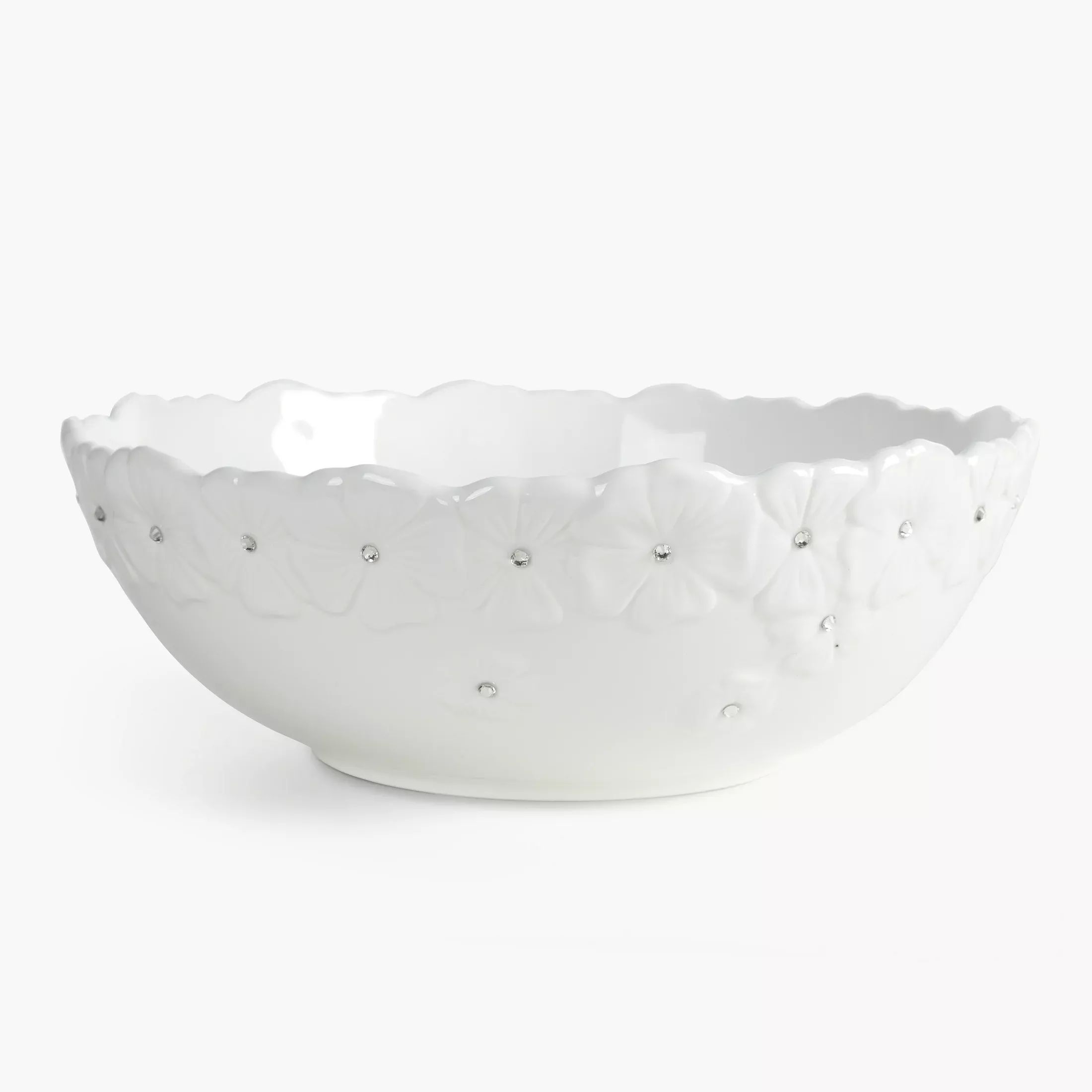 Misa dekoracyjna biała zdobiona w drobne kwiaty z błyszczącym wykończeniem 25x10 cm ELISA