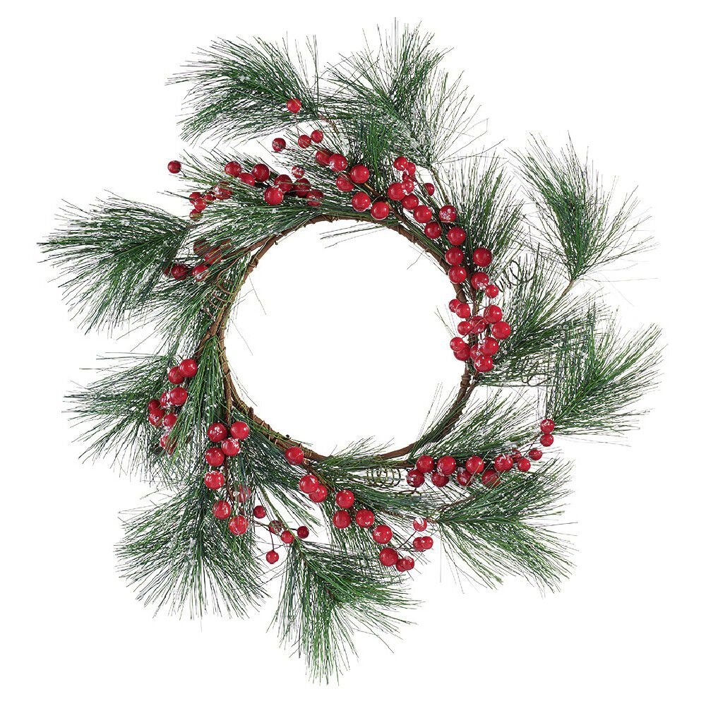 Couronne de No&euml;l ronde branche sapin vert et baies rouges