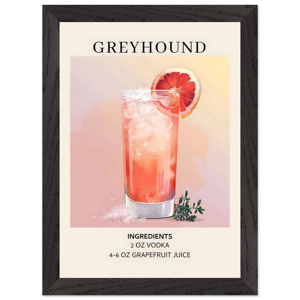 Artfulprints Poster met Lijst Greyhound cocktail - Ingrediënten  - A4 21x29.7 cm - Roze