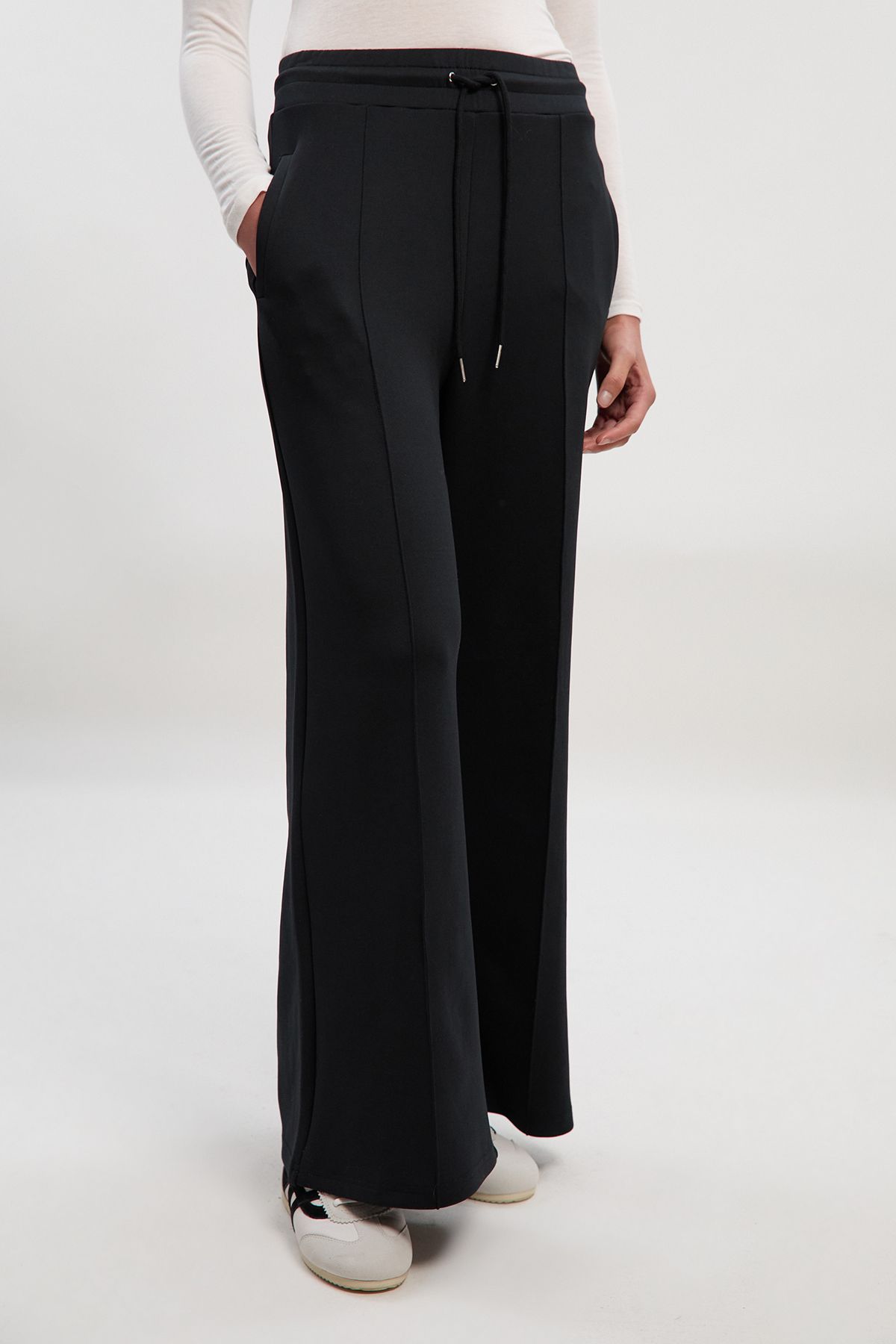 KarenMillen Premium Luxe Lounge Cosy Jersey Draw String Waist KM Branded Trousers