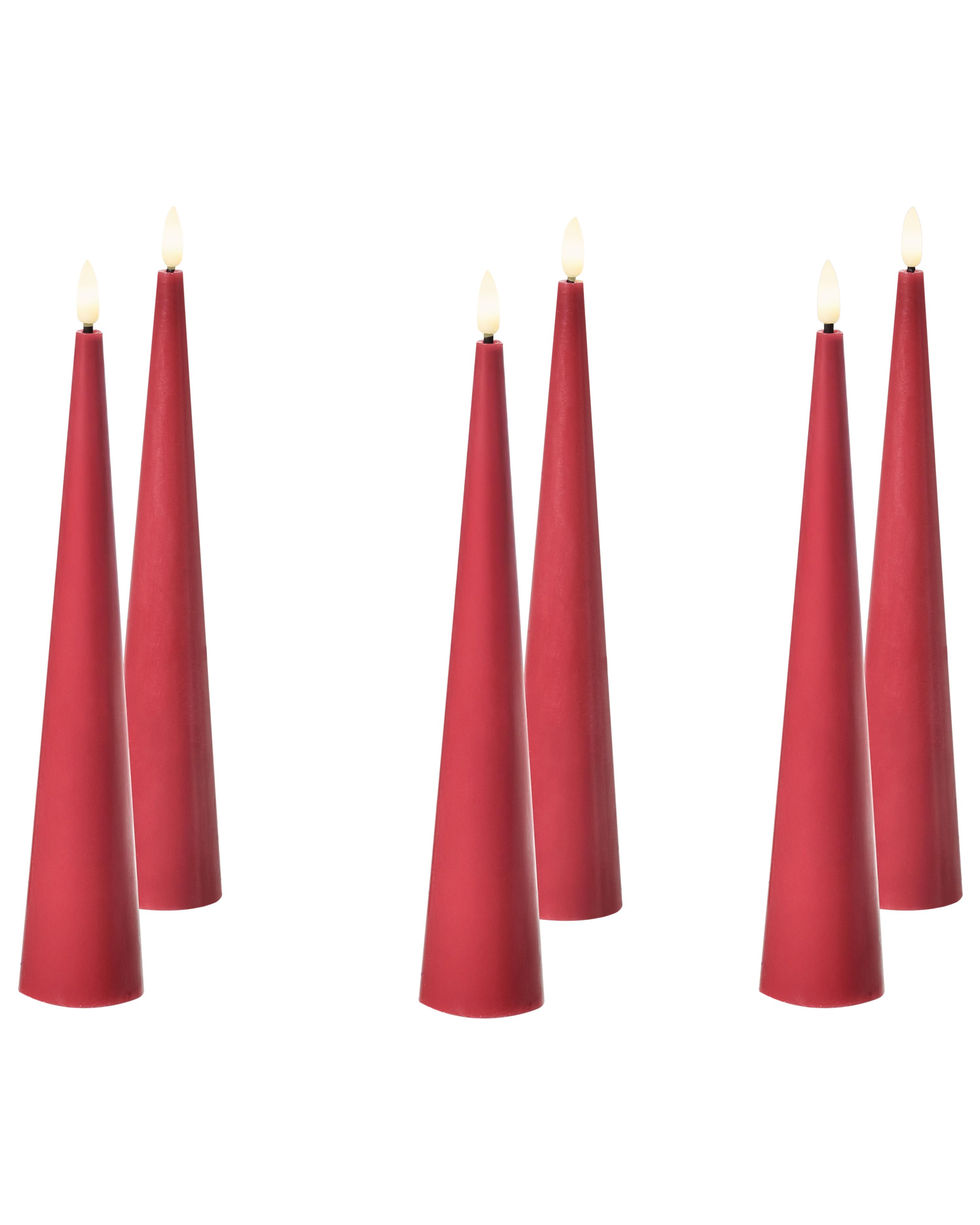 Set of 6 LED Candles AURUM 28 cm Red