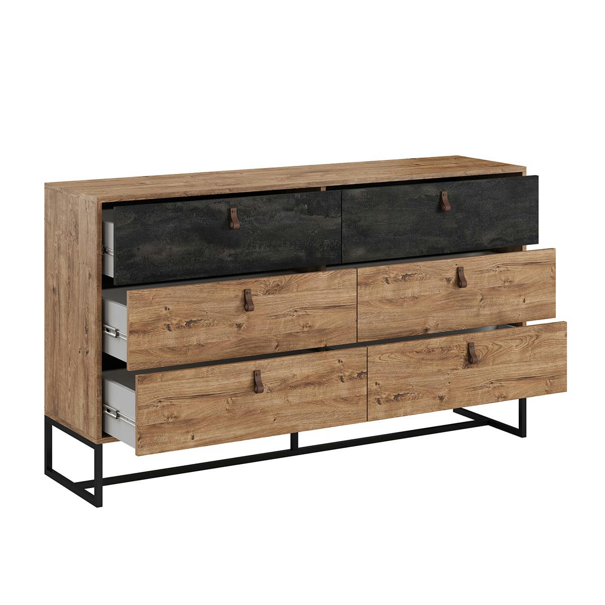 - Commode 6 tiroirs naturel et noir
