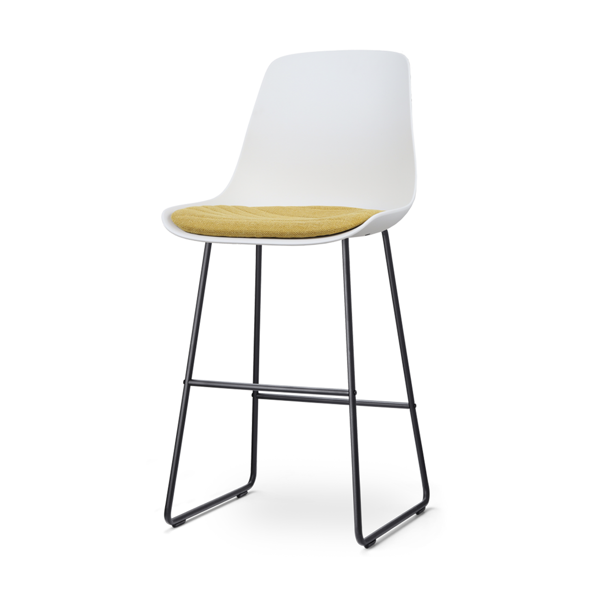 Nolon Nino-Liv Barkruk Wit - Okergeel Kussen - Zwart Frame - 75 cm