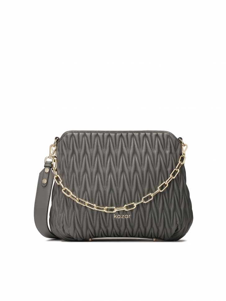 Gray handbag with quilted front