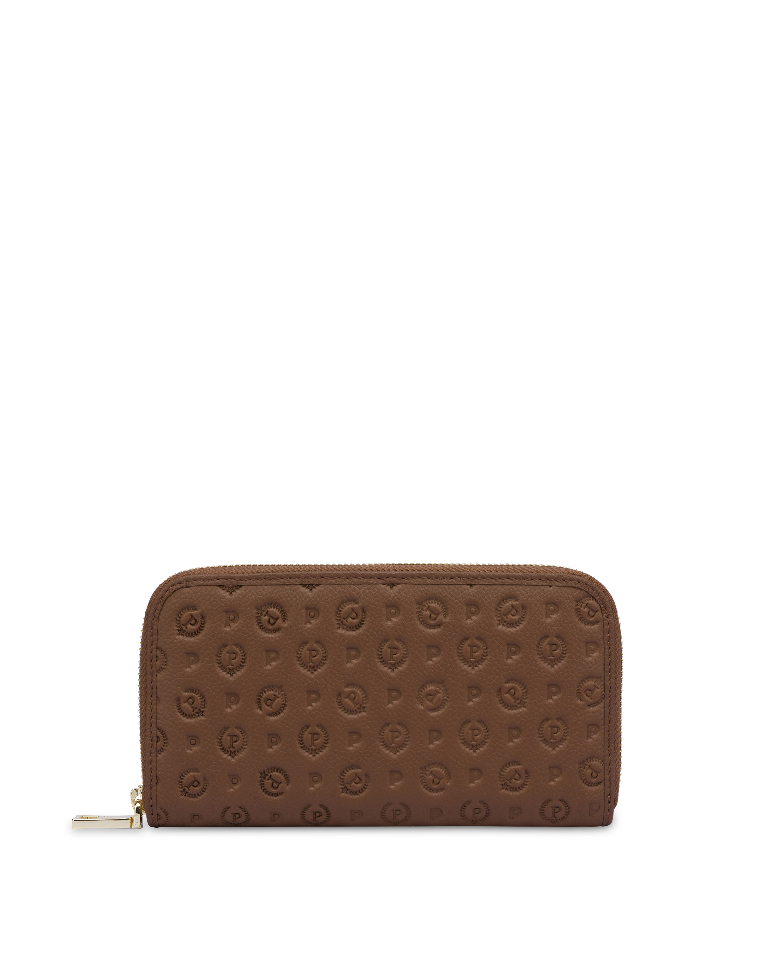 Portafoglio Zip Around Heritage Logo Embossed Marrone