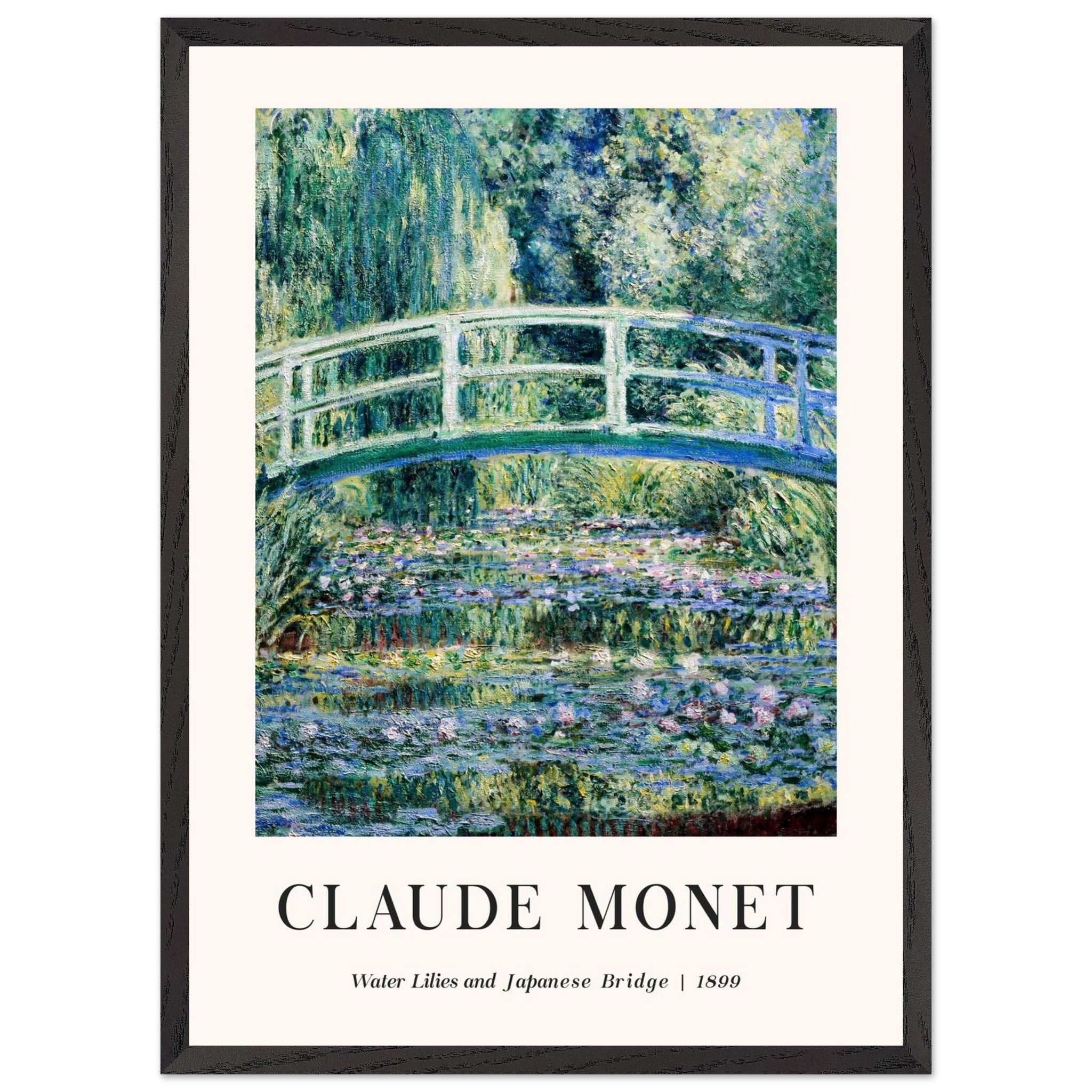 Artfulprints Poster met Lijst Claude Monet - Water lilies and Japanese bridge  - 50x70 cm - Groen