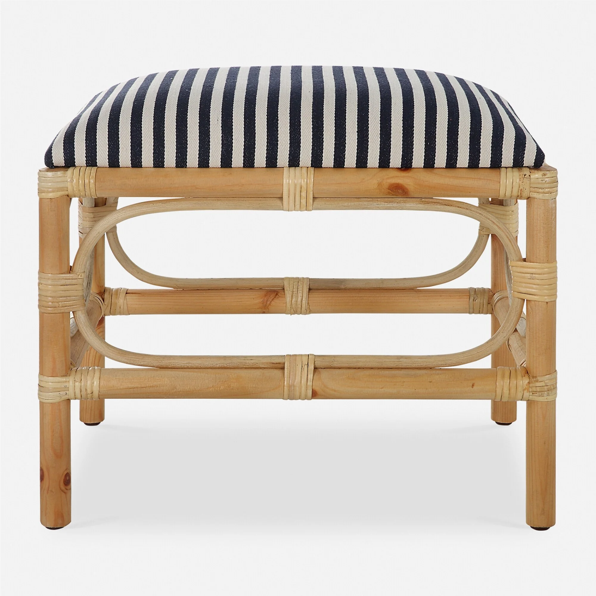 Small Striped Cushion Vanity Bench - 24 - Blue and White