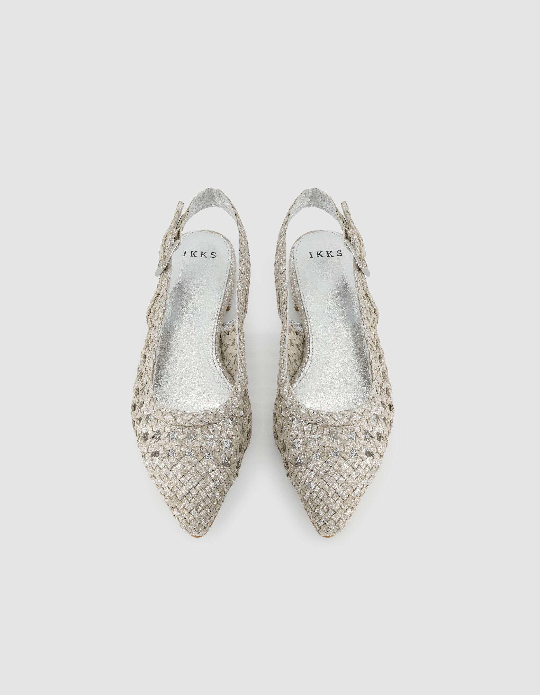 Ballerines slingback argentées cuir tressé Femme
