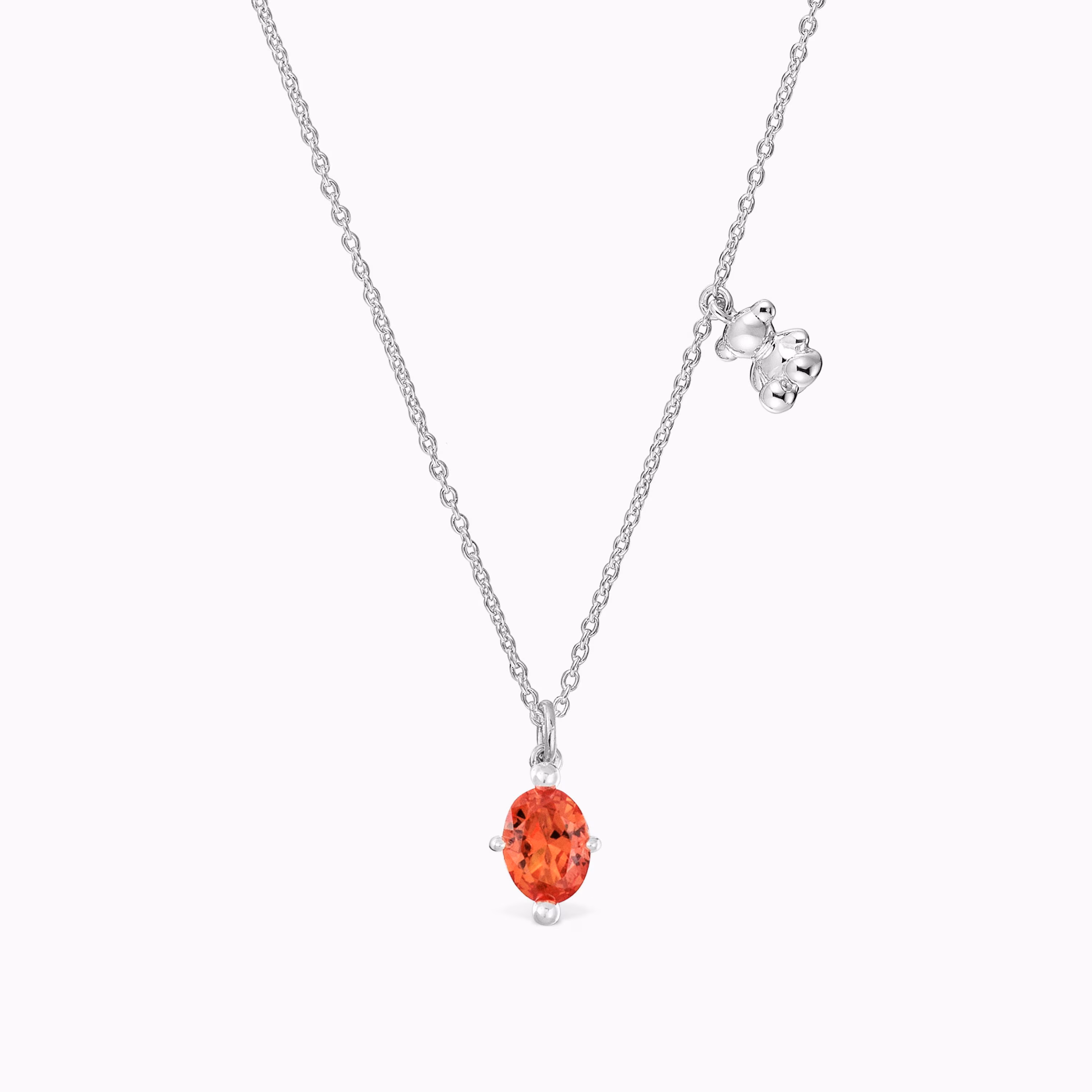 Collar corto motivo oso de plata y zafiro naranja creado en laboratorio Bold Bear LGG